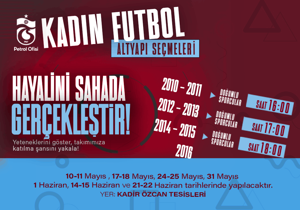 Trabzonspor Petrol Ofisi Kadın Futbol Takımı altyapı seçmeleri başlıyor